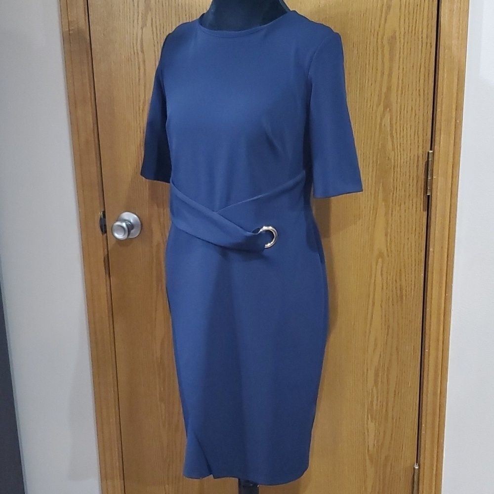 DKNY NWT navy classic half sleeve midi dress